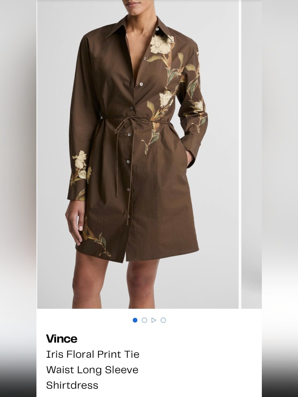 Vince Iris Floral Print Tie Waist Long Sleeve Shirtdress
